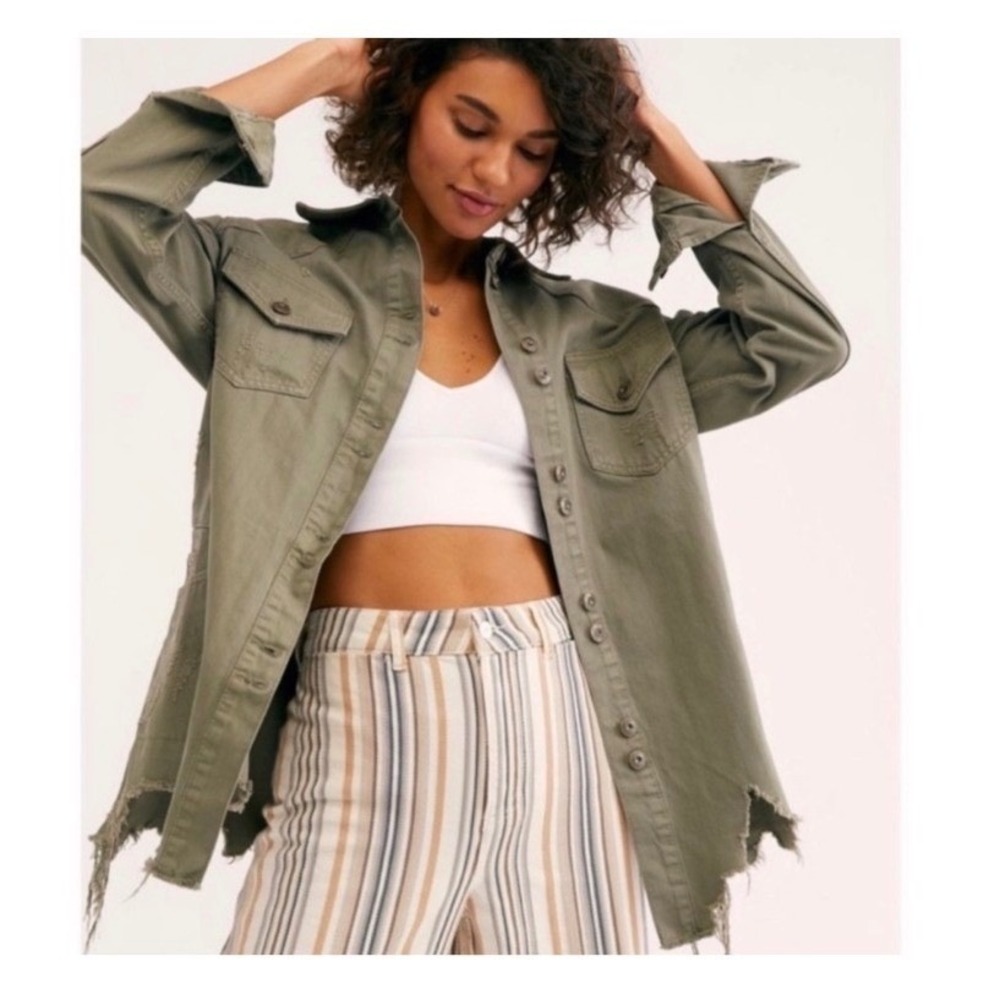 Free People Moonchild shirt jacket olive green denim women's small dark academia